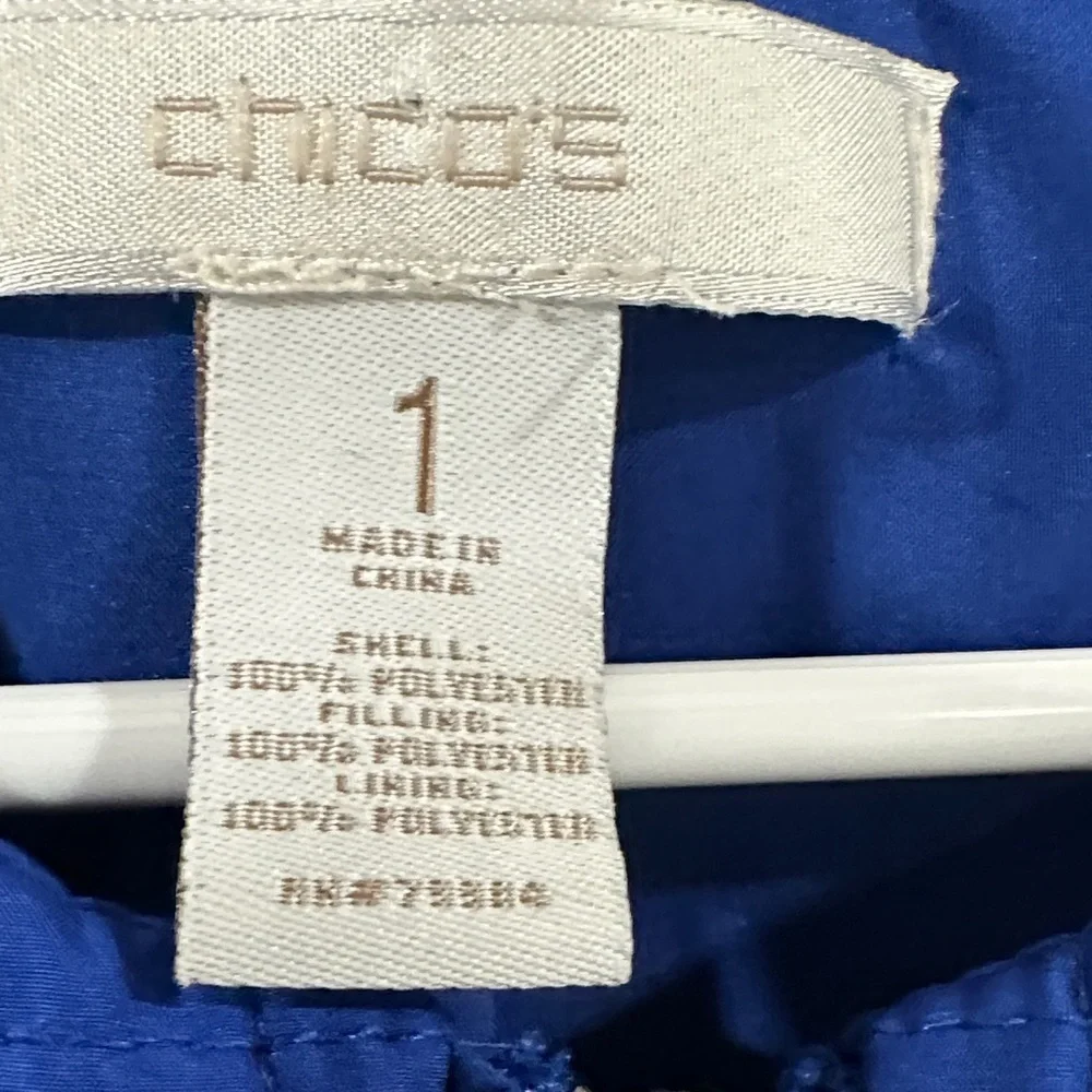 Chico's Vibrant Blue Quilted Puffer Jacket size 1 medium